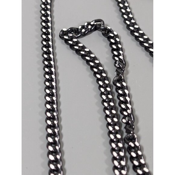 Vintage Black Metallic Silver Tone Curb Cuban Chain Link Necklace Long 38" - Picture 4 of 8